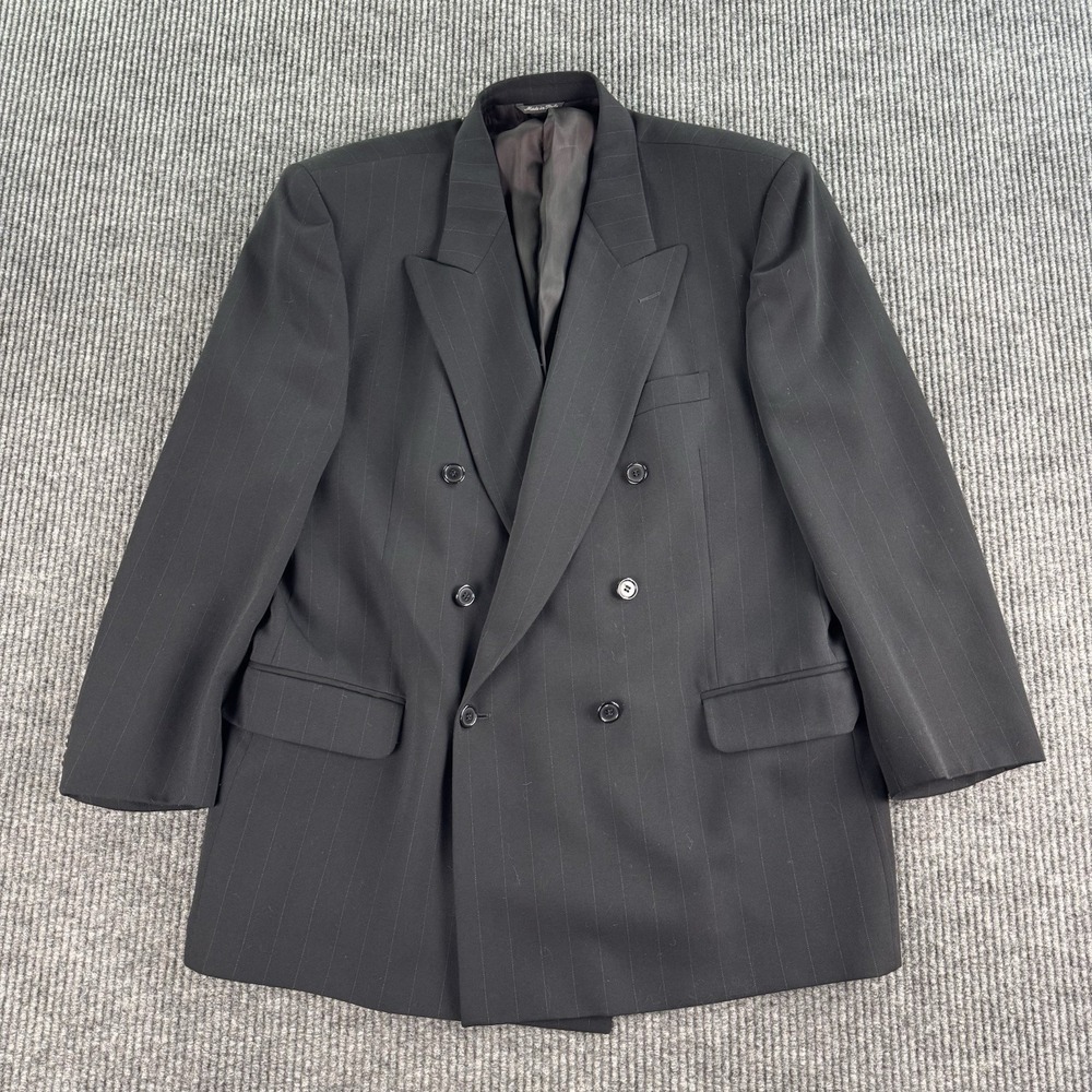 Vintage Toscanini Jacket 44R Gray Wool Striped Peak Double Breasted Luigi Botto